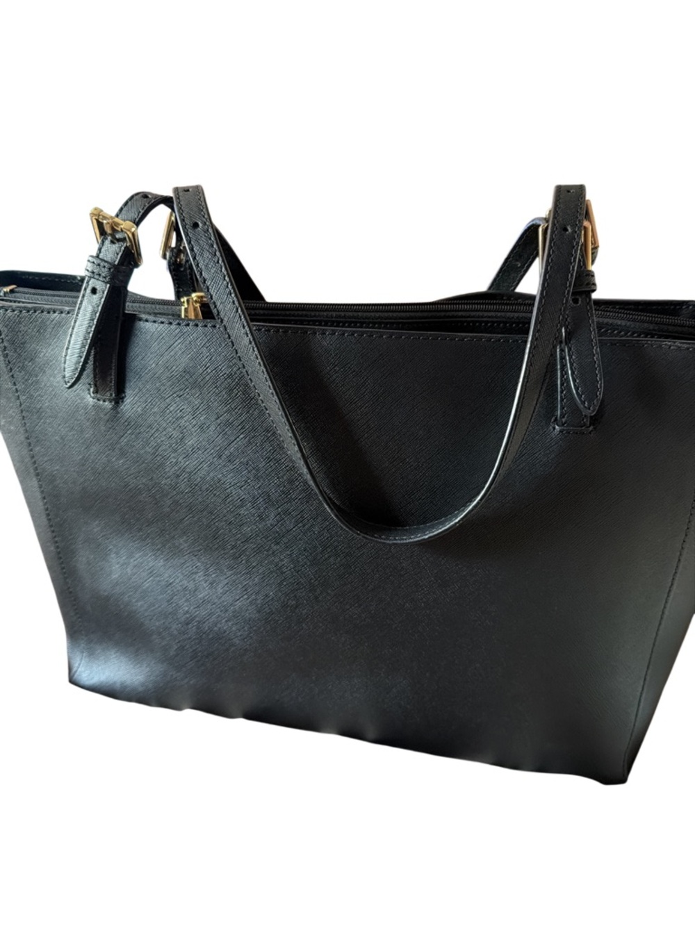 Tory Burch Black Leather Double-Handle Tote with Gold Logo - Picture 4 of 12